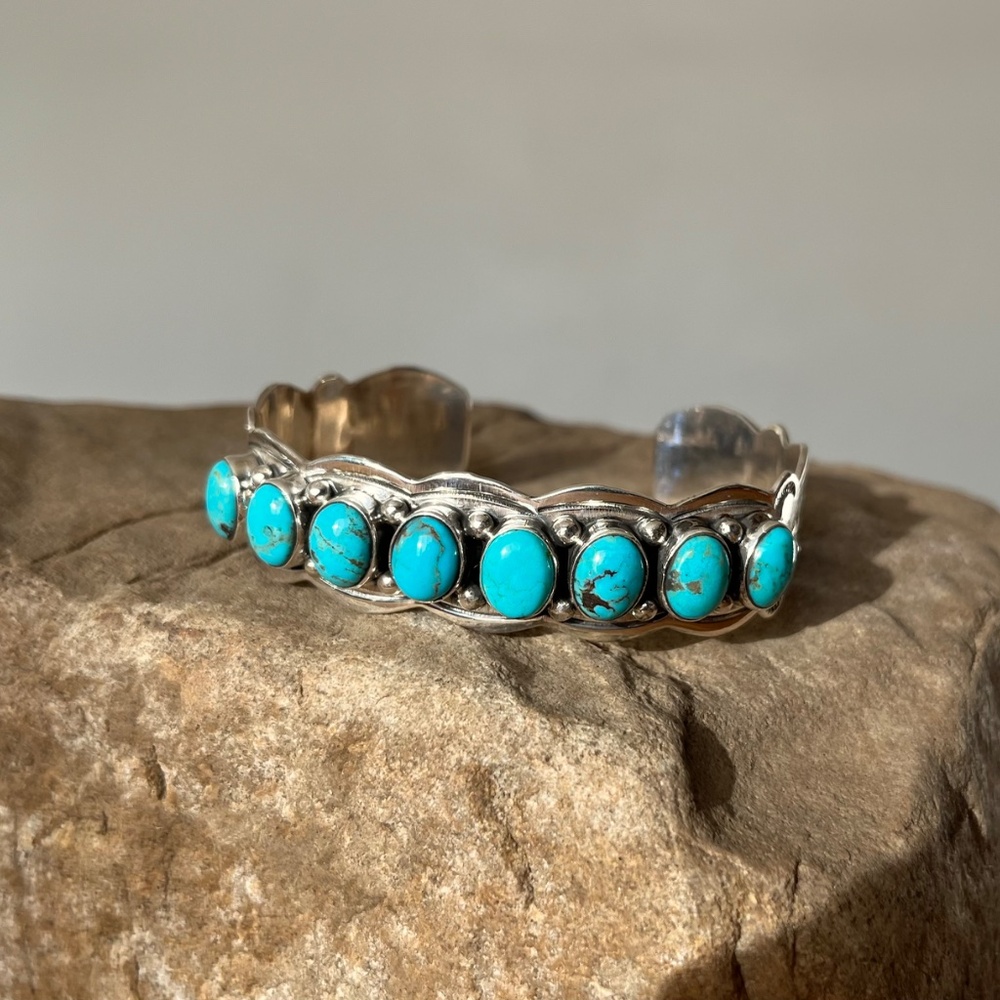 Native American Sterling Silver Turquoise Bracelet Cuff Thomas Yazzie RB Company